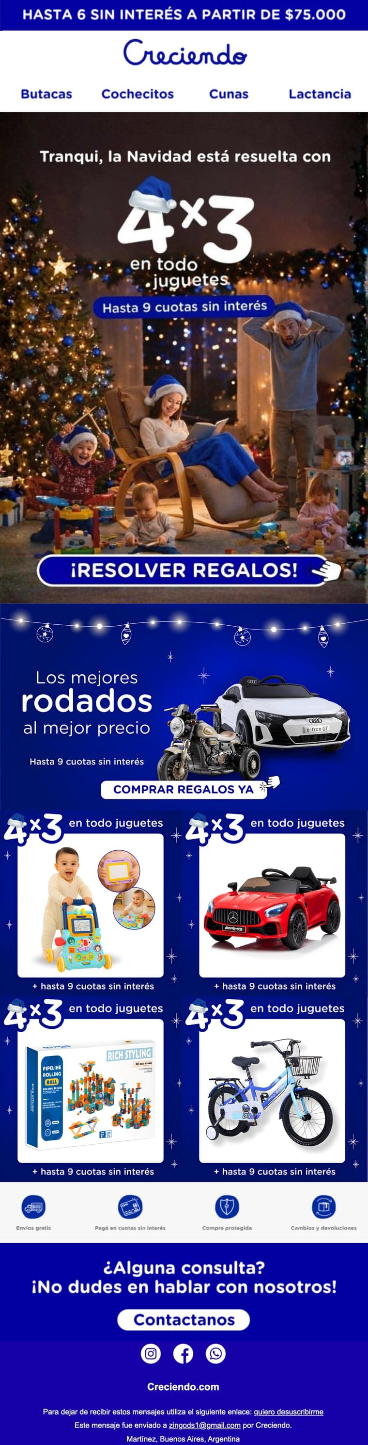 Email de Creciendo 'VEO VEO' sobre el rodado evolutivo smarTrike, con pasos de uso y grilla de modelos.